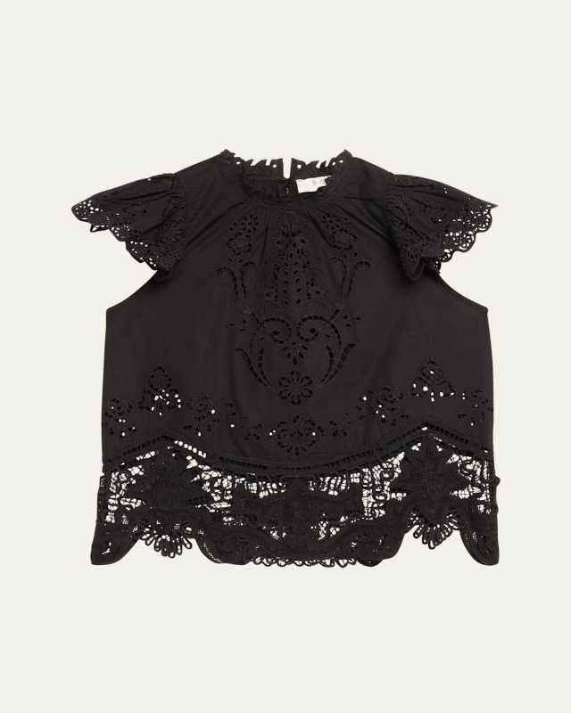 Gianna Lace Flutter-Sleeve Top